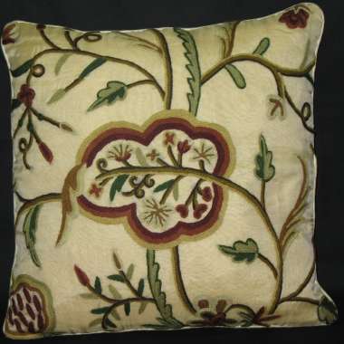 Crewel Pillow Watlab Design on Cotton Velvet fabric